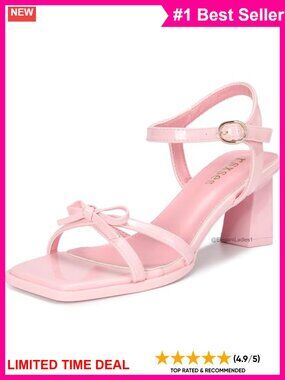 Women's Bow Chunky Heel Sandals Square Open Toe Strappy Wedding Party Heels
